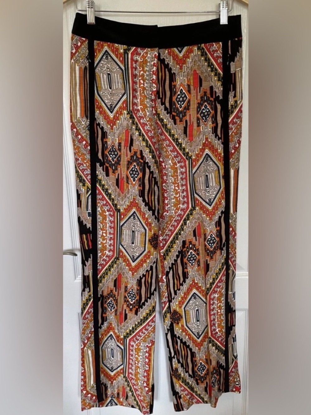 Trina Turk Maxi pants  with Geometric Aztec Print - Black, Rust, Tan, Cream
